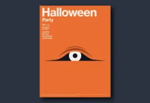 This Fun Halloween Party Poster Template for Adobe Illustrator Proves Minimalism Can Still Be Creepy A Halloween party poster template for Adobe Illustrator with a minimalist cartoon illustration showing the eye of a ghost or a monster, which is hiding under the blanket. This fully customizable design was made by Jozef Micic.